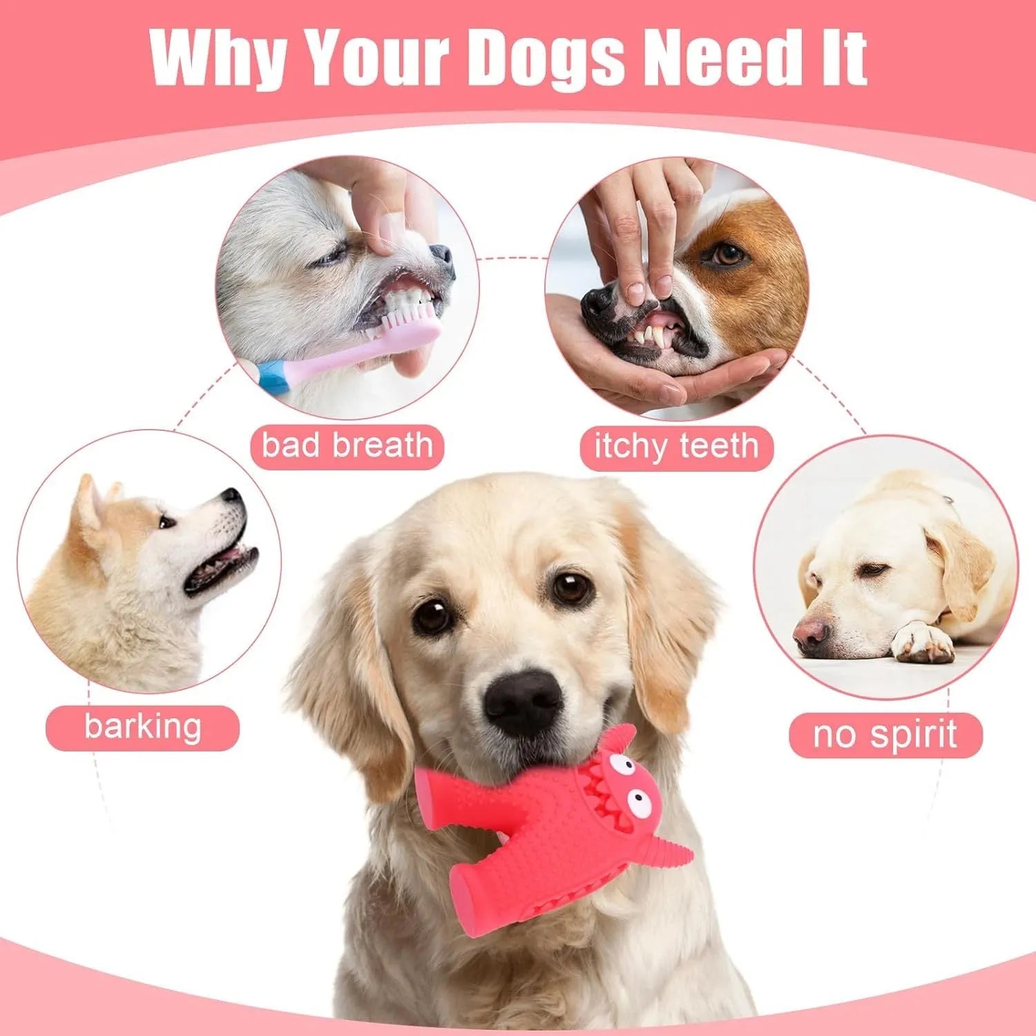 Monster-shaped squeaky dog toy made of natural rubber with tooth slot for cleaning teeth during chew play for small dogs