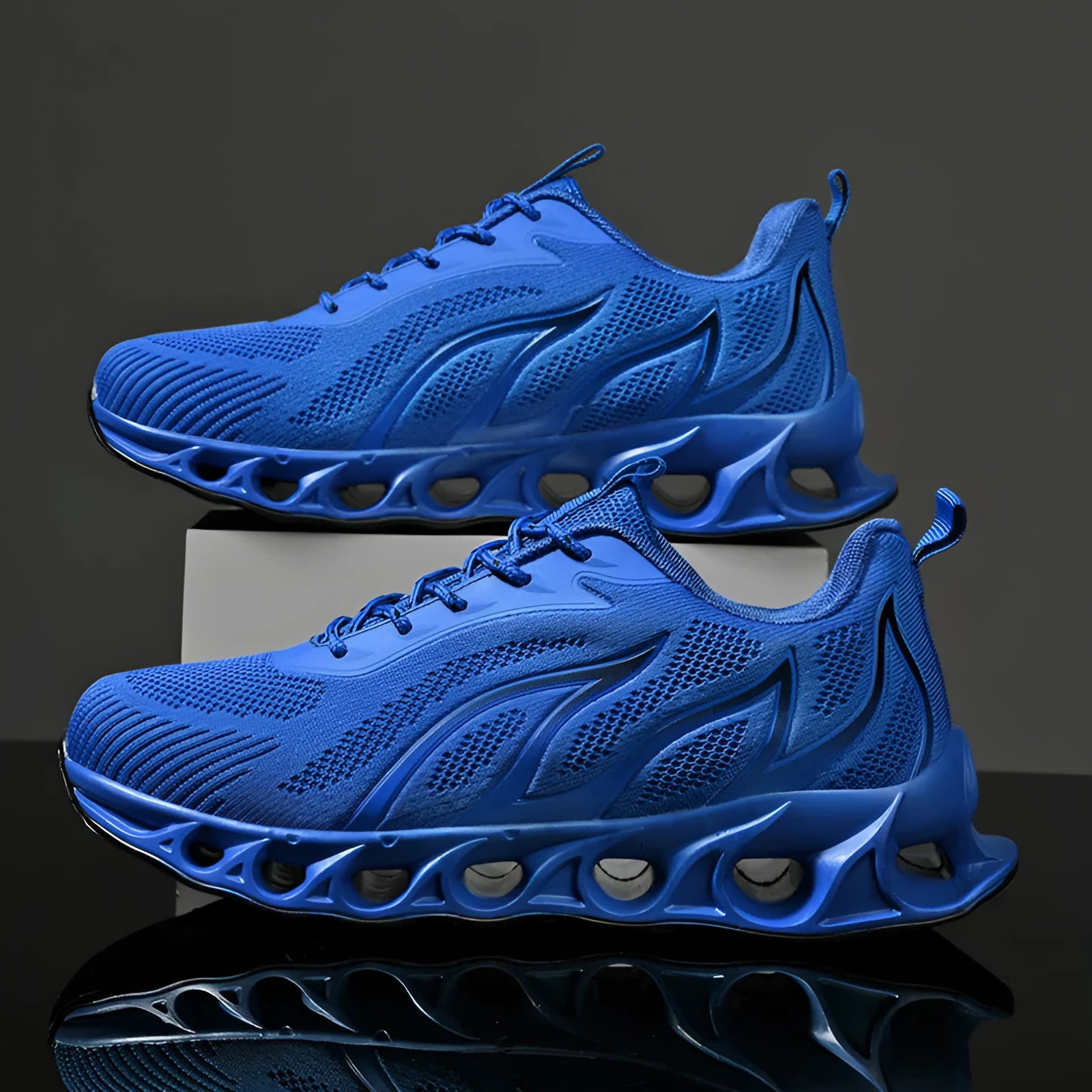 Men's Sapphire Blue mesh sports shoes with lace-up closure and round toe design