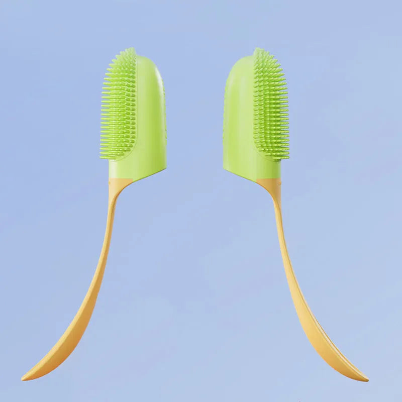 Pink reusable finger toothbrush for dogs and cats, with PP+TPR soft bristles, on white background