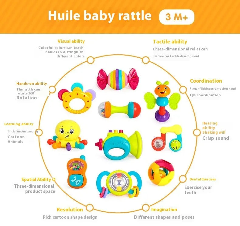 10-piece baby rattle hand grasping toy set for infants aged 0-3 years in six colour styles