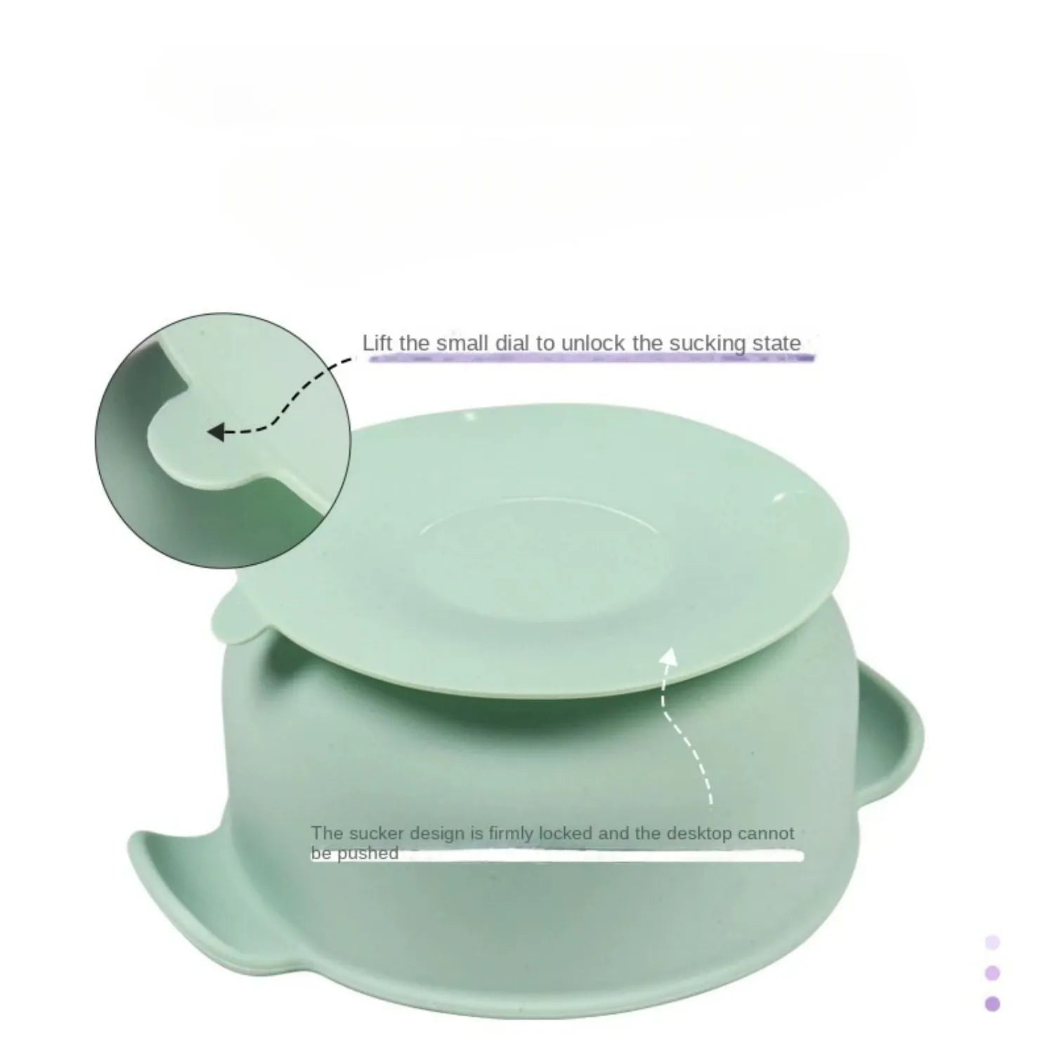 Blue silicone pet bowl with a suction cup base on a smooth floor