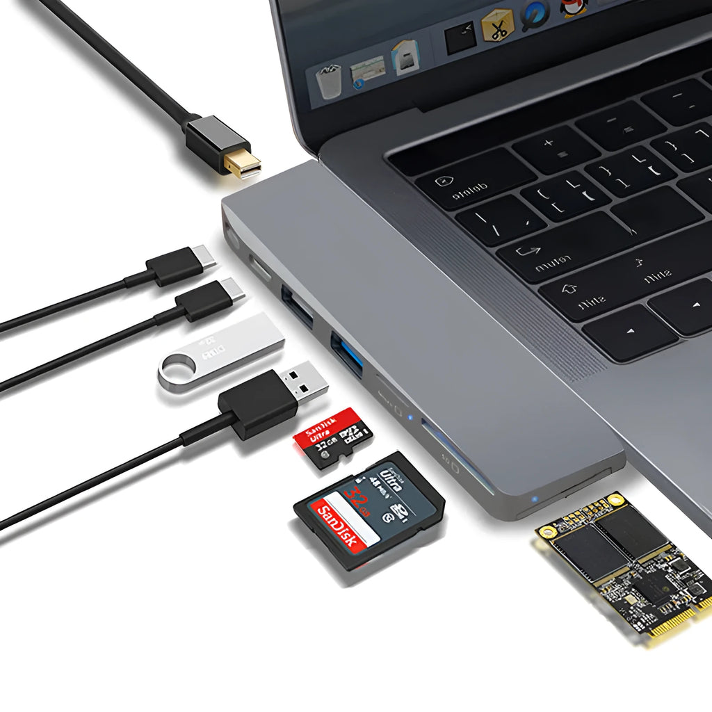8-in-1 USB-C expansion hub for MacBook Pro with multiple ports including USB 3.0, SD, and TF card readers