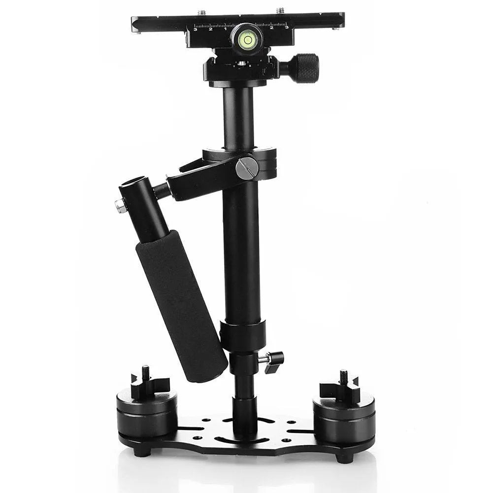 Black aluminium alloy handheld camera stabilizer with adjustable height, shown with S40 and S60 model options.