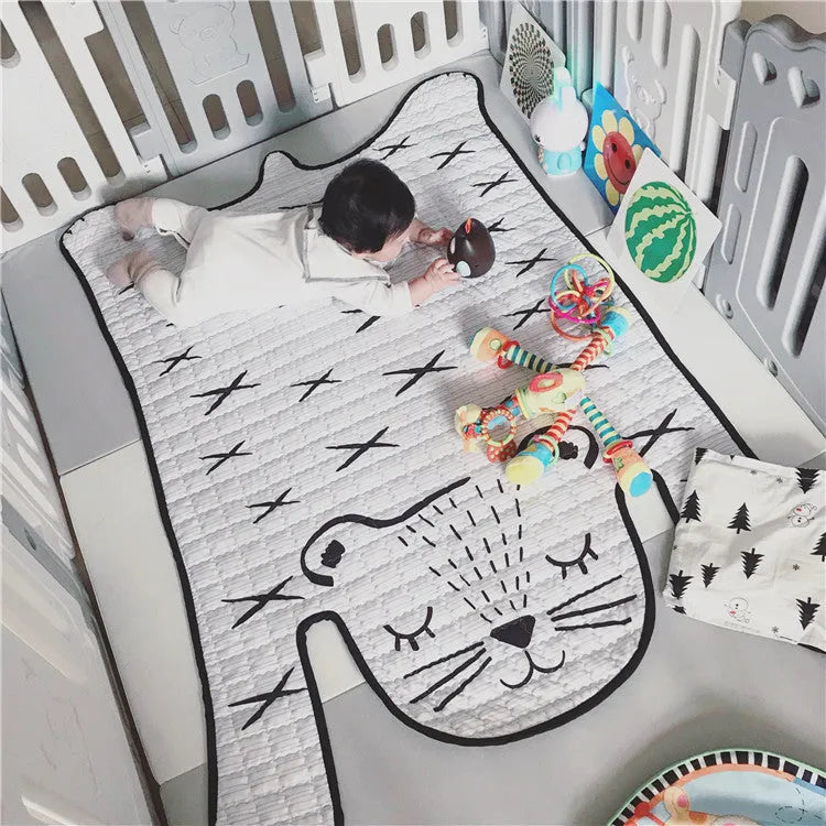 Cotton baby play mat in white tiger style, kids carpet available in 130x190cm or 100x140cm