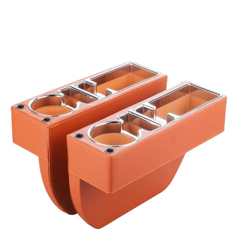 Car seat gap storage box in leather and plastic, filled gap organiser, available in black brown or apricot