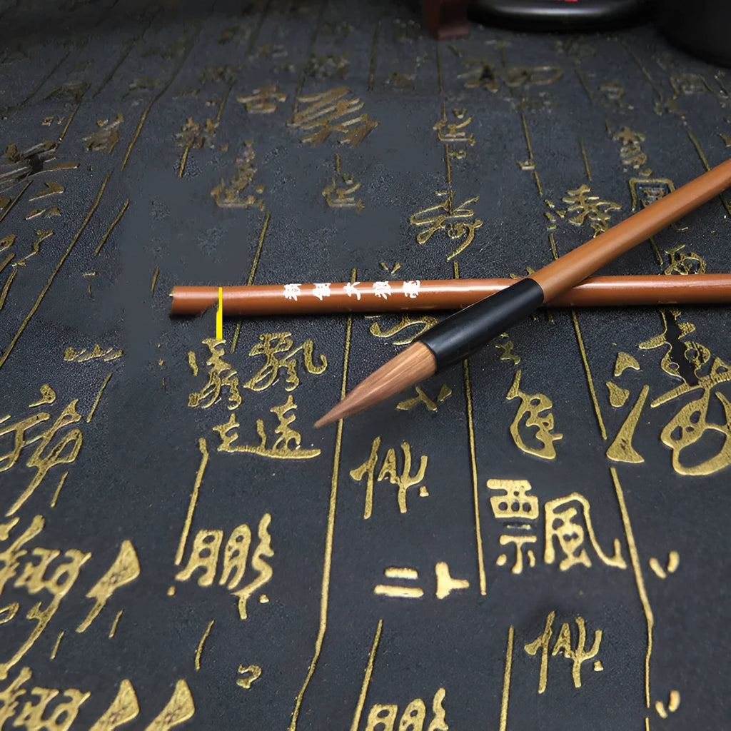 Set of three cloud calligraphy brushes with solid wood handles and round tips in sizes S M L