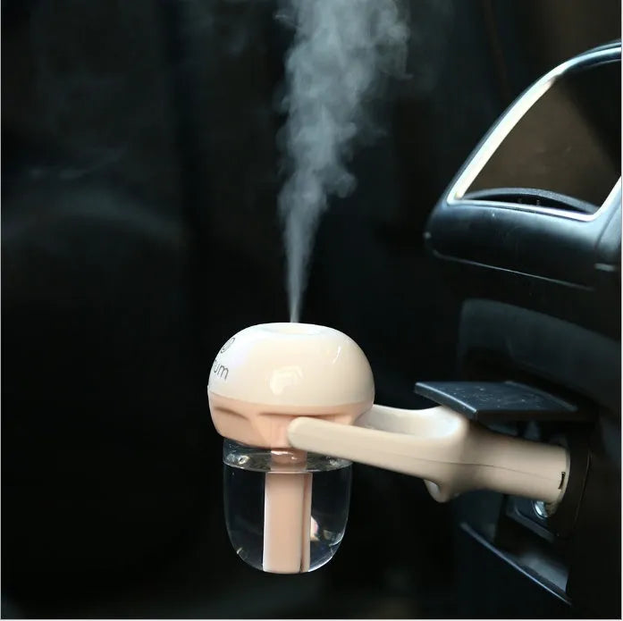Compact portable car humidifier in blue, green, pink or purple with 180-degree rotation spray head