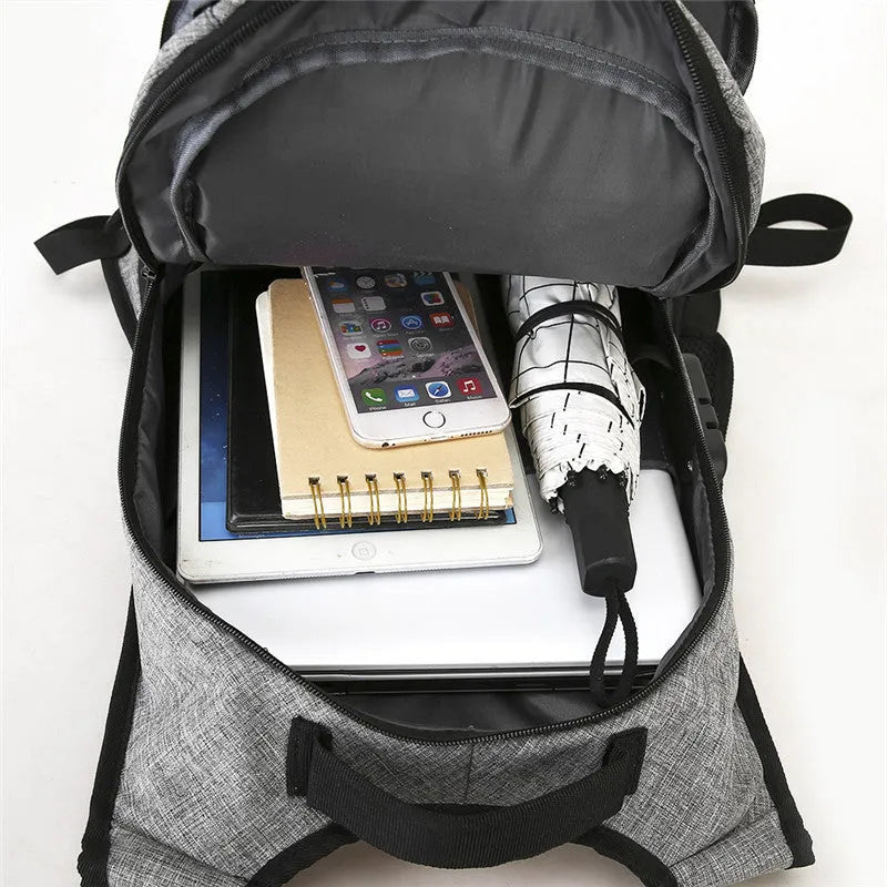 Anti thief USB charging laptop backpack 15.6 inch Oxford travel bag in black, 30cm x 50cm x 11cm