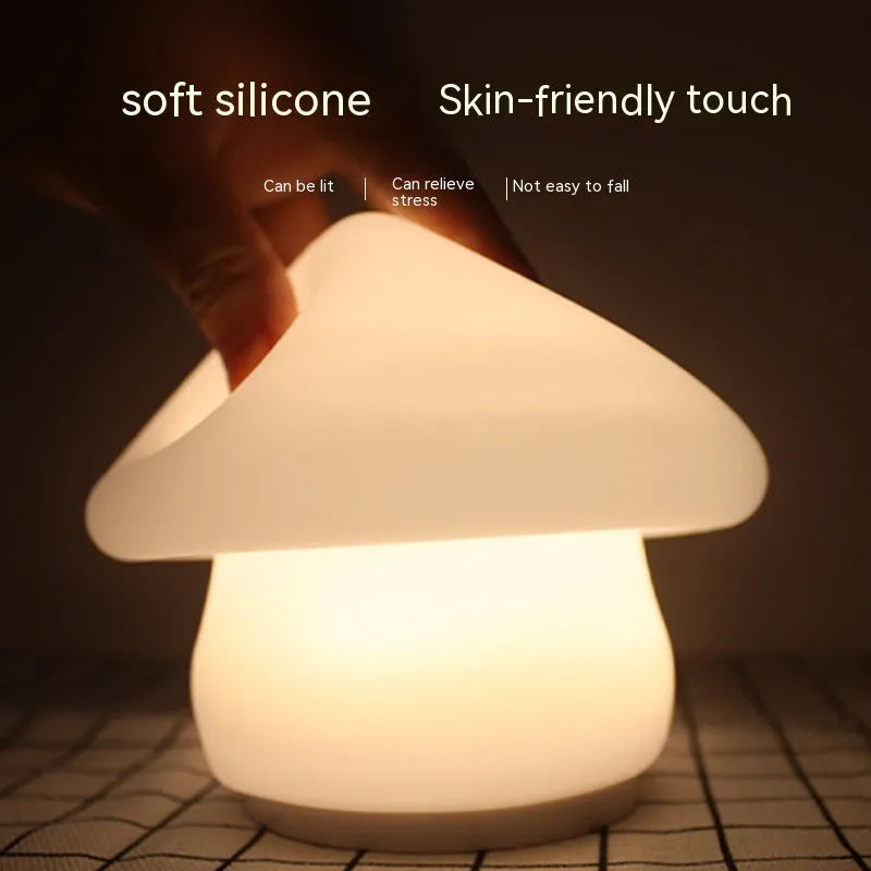 Household electric mushroom small night lamp in white silicone with USB cable