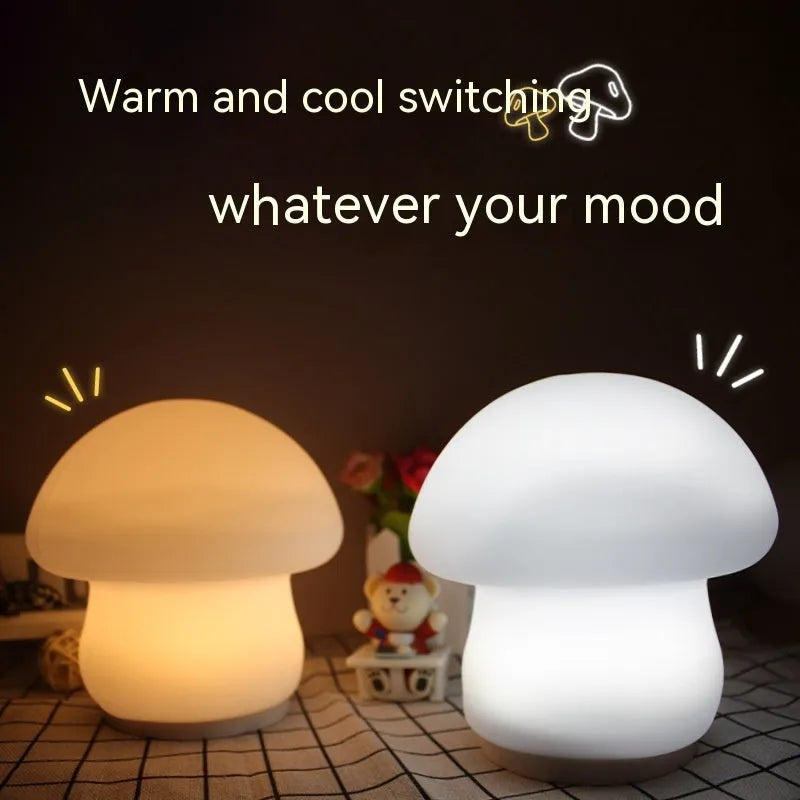 Household electric mushroom small night lamp in white silicone with USB cable