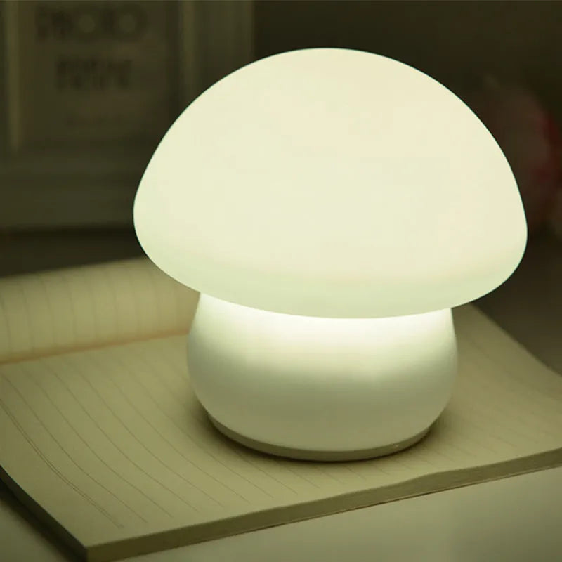 Household electric mushroom small night lamp in white silicone with USB cable