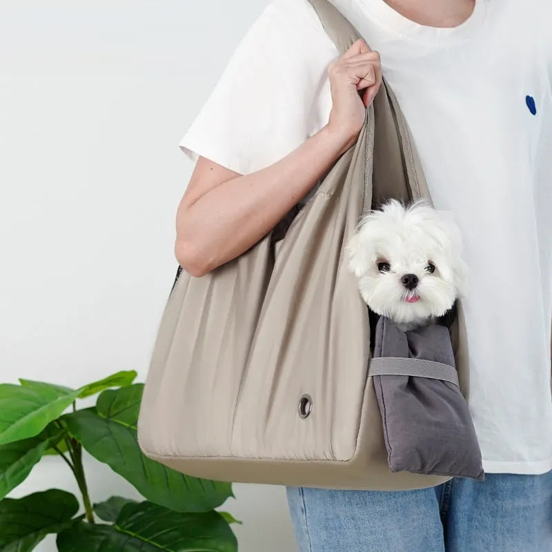 Apricot cloth pet summer handbag carrier measuring 41x16x28 cm for small dogs