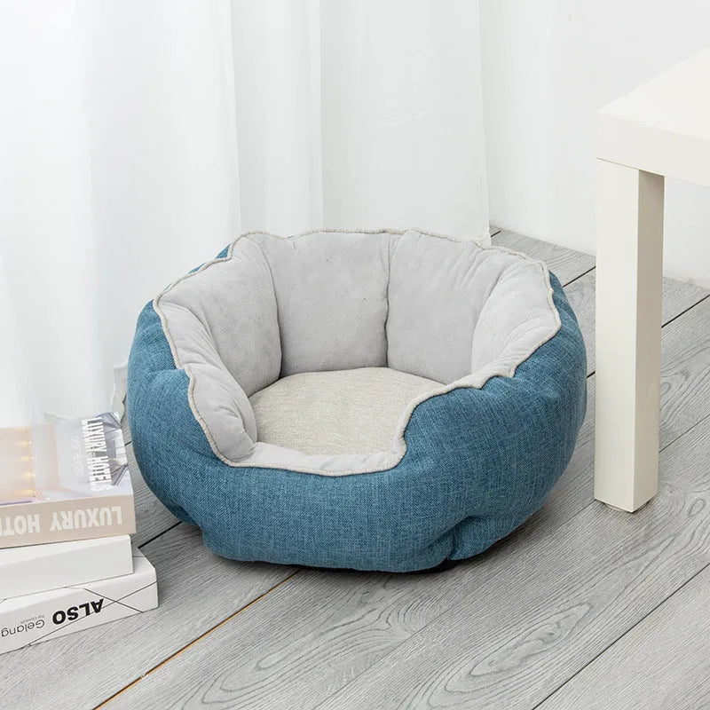 Blue octagonal pet sofa bed with removable mats for cats and small dogs