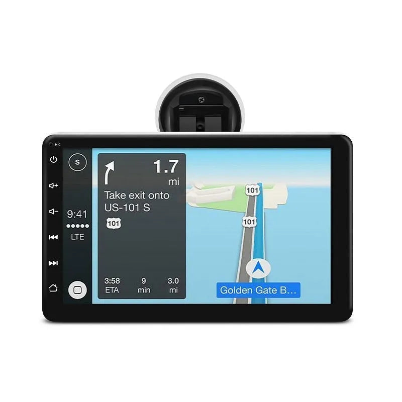 7-inch car GPS navigator with OLED display showing map and wireless Carplay connectivity