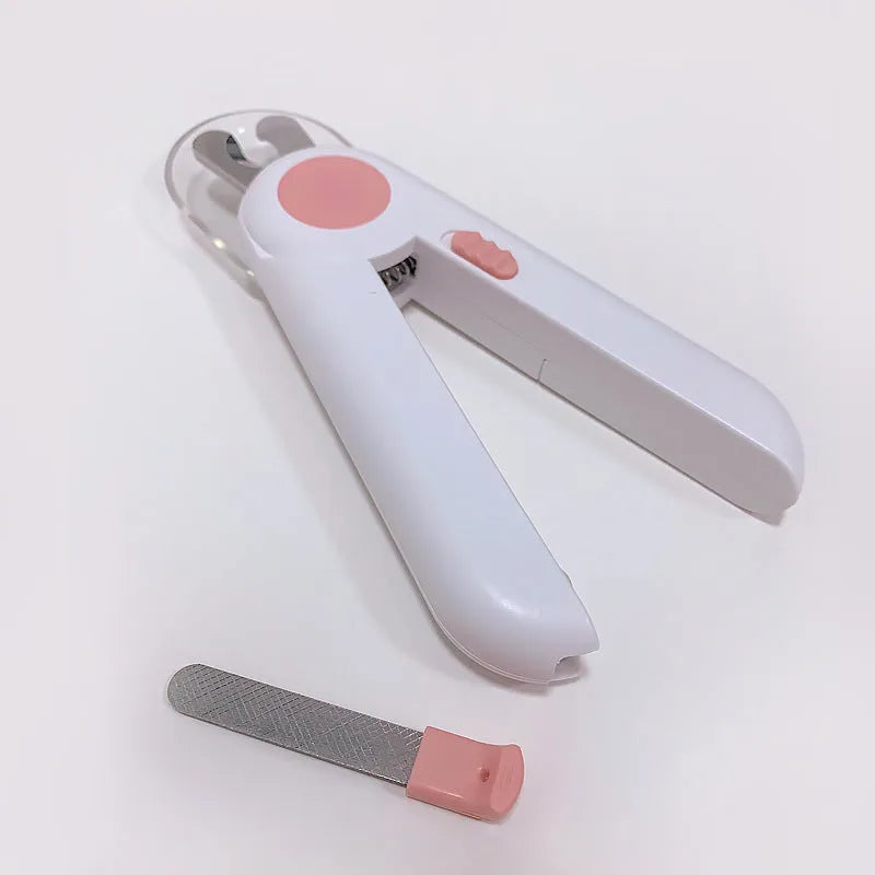 Blue LED pet nail clippers for small dogs and cats with stainless steel blade and ABS plastic body