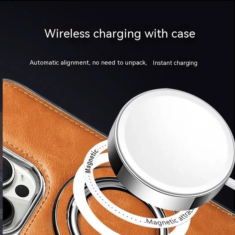 Magnetic bracket phone case imitation leather drop resistant for iPhone 11 to 15 Pro Max black