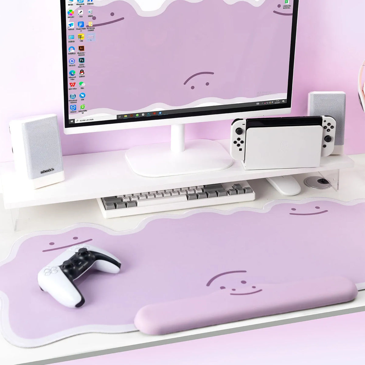 Extra large thickened e-sports mouse pad with lock edge and wrist rest, cartoon anime style, 890x390x3mm