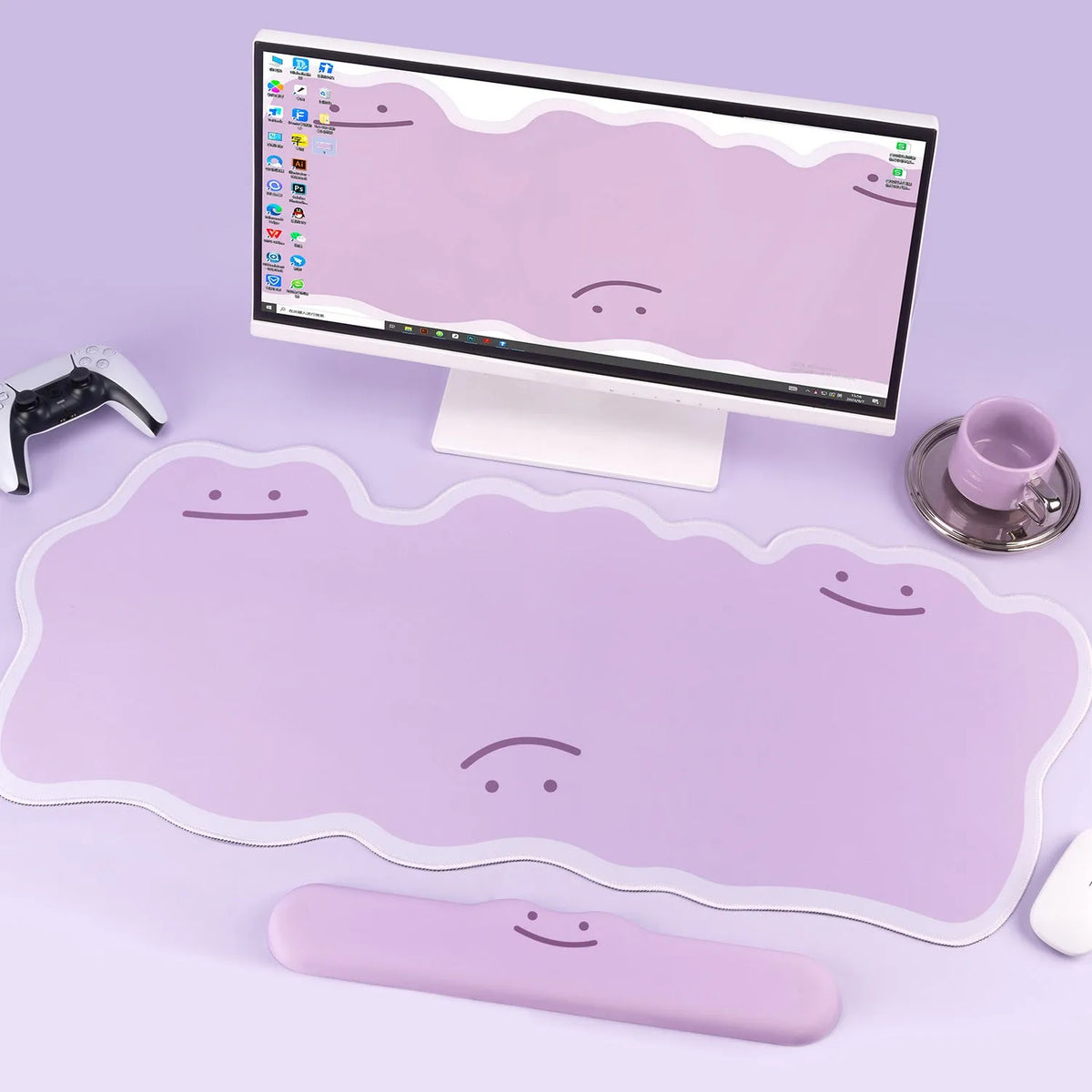 Extra large thickened e-sports mouse pad with lock edge and wrist rest, cartoon anime style, 890x390x3mm