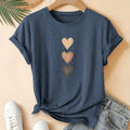 Women's cotton t-shirt with three-heart art retro print in short sleeve round neck design