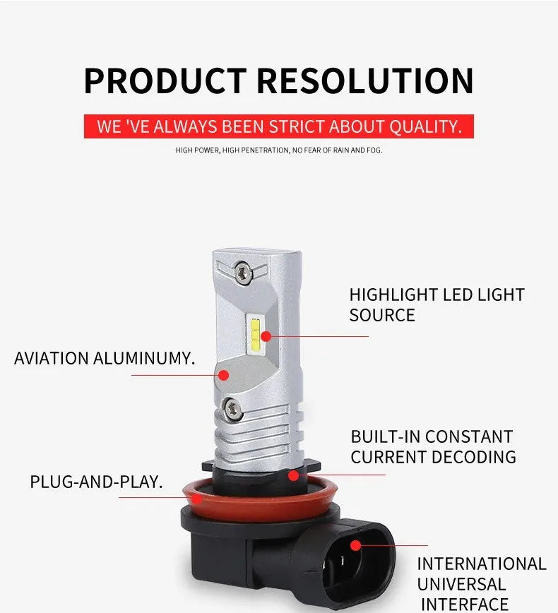 H11 H8 CSP 80W high power LED car front fog lamp with aviation aluminium housing.