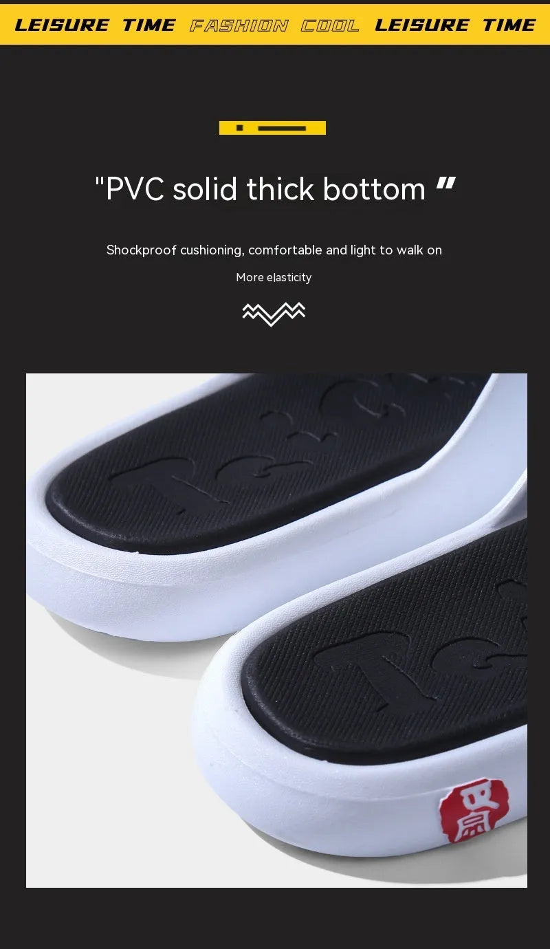 Unisex toe ring slippers with hollow out PVC upper, thick injection moulded sole, summer wear