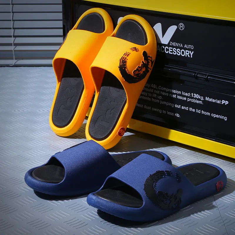 Unisex toe ring slippers with hollow out PVC upper, thick injection moulded sole, summer wear