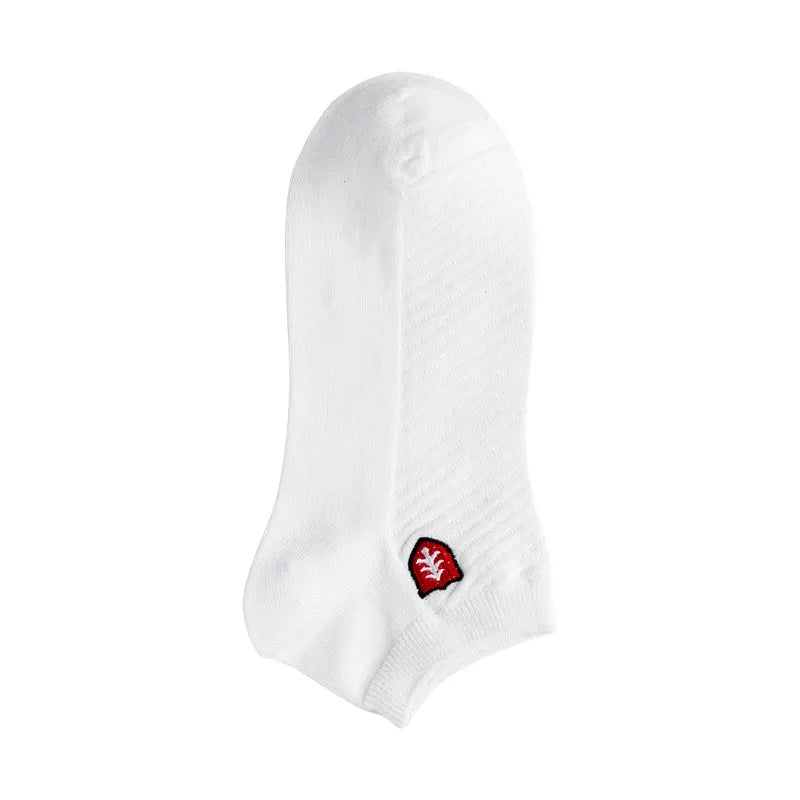 Men's low cut solid colour casual socks with short tube length, free size, acetate fibre blend, embroidery detail