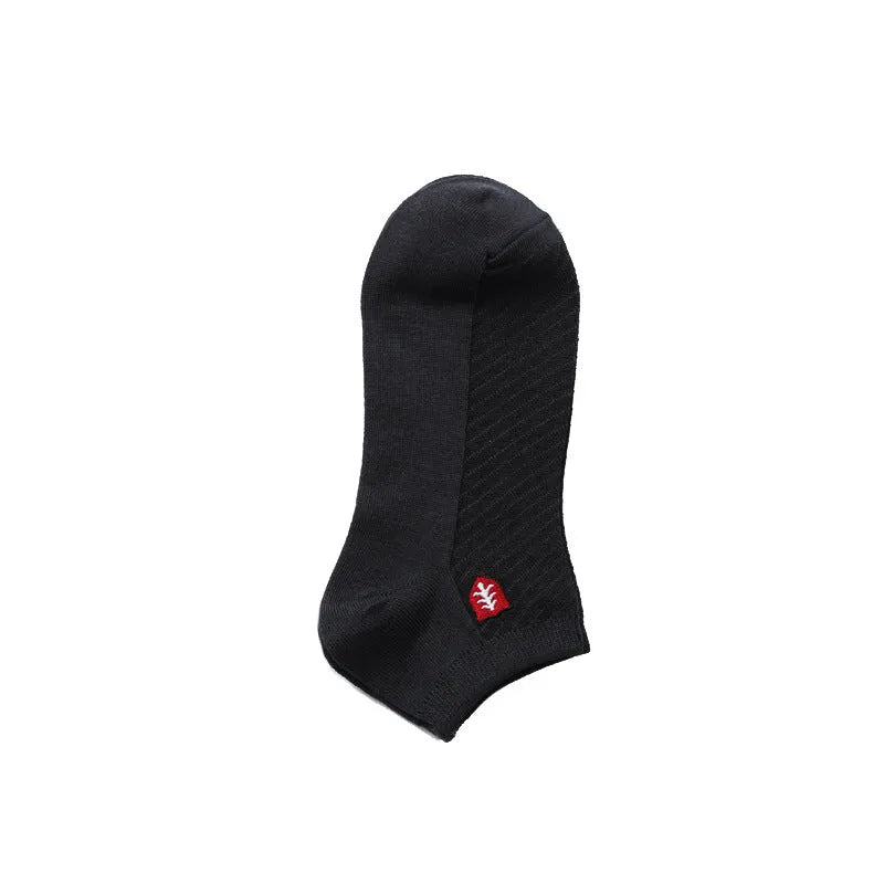Men's low cut solid colour casual socks with short tube length, free size, acetate fibre blend, embroidery detail