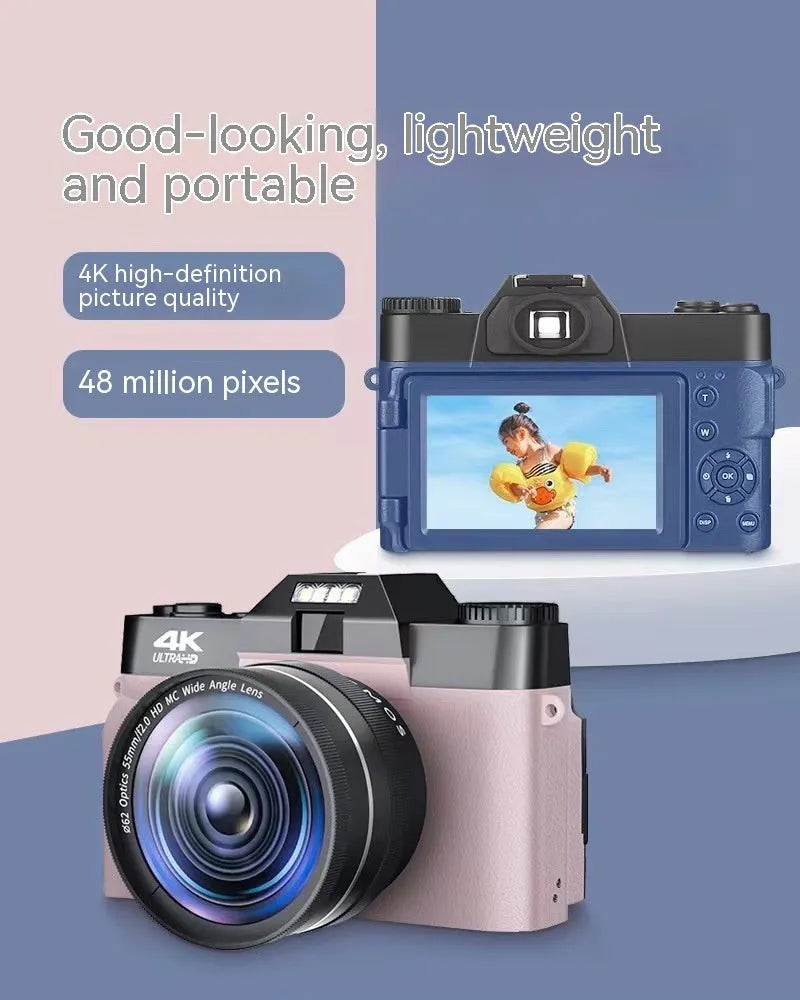 Entry-level digital mirrorless camera with Full HD screen in blue, grey, orange, and pink colour options