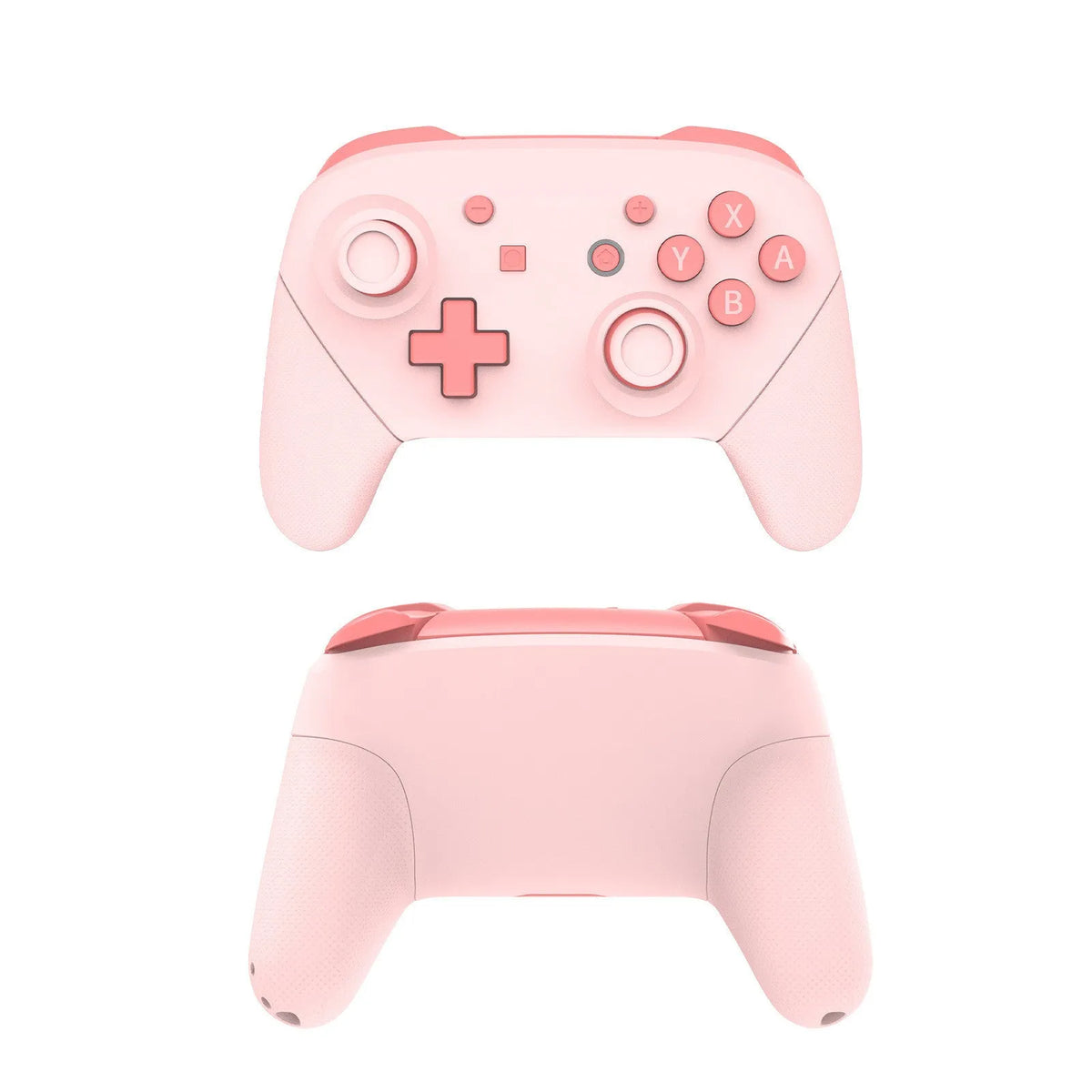 Wireless game controller in pink with USB charging cable, compatible with Switch PC Tesla