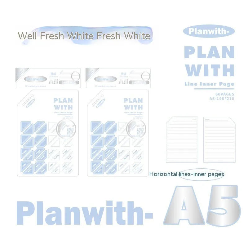 Oblique Angle artsy style A5 and B5 softcover notebooks with plaid, blue, and white cover options.