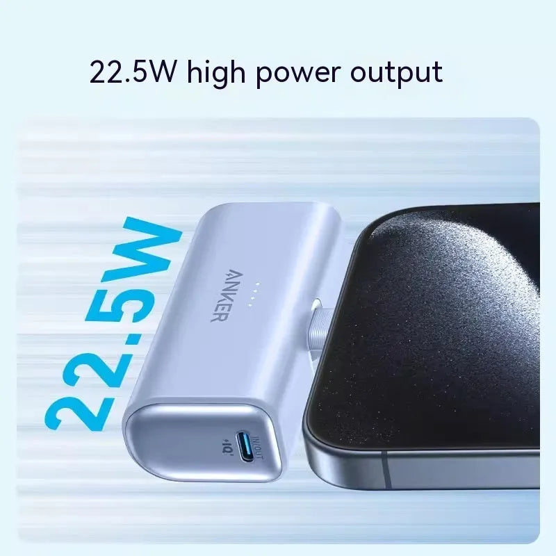 Small capsule-shaped 5000mAh power bank with foldable USB-C head in multiple colours.
