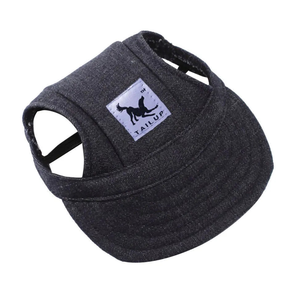 Pet supplies Oxford baseball-style dog sun hat in natural colour on a small dog