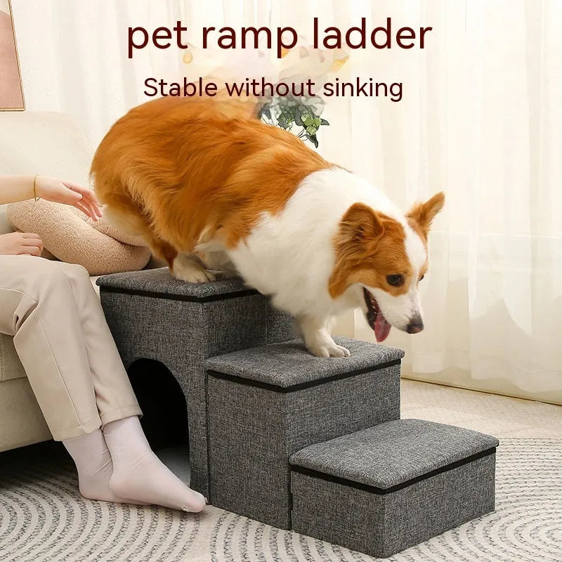 Foldable cloth pet ladder step for dogs and cats, 72 x 33 x 41 cm, in grey, navy blue, or khaki