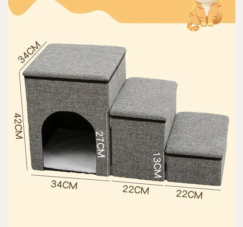 Foldable cloth pet ladder step for dogs and cats, 72 x 33 x 41 cm, in grey, navy blue, or khaki
