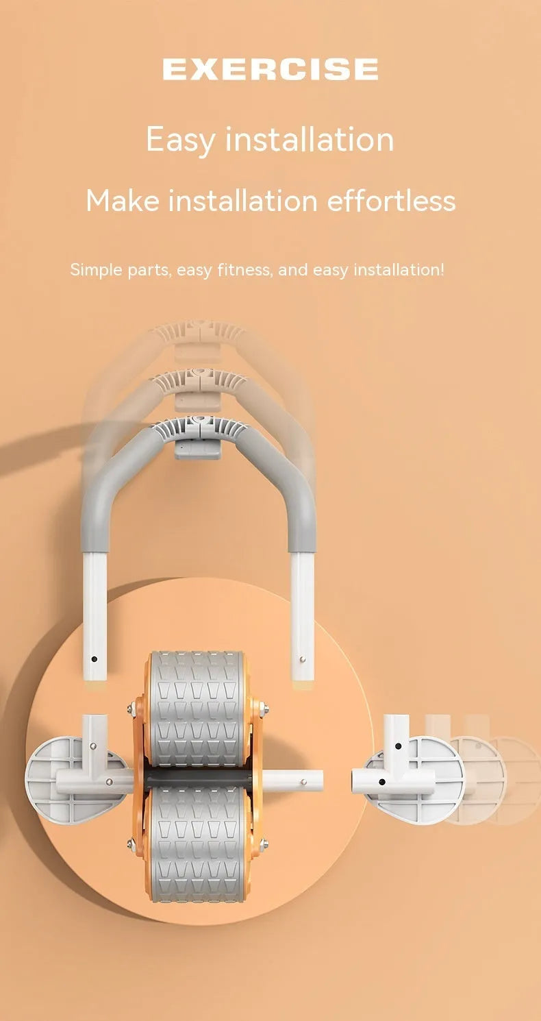 Orange elbow support abdominal wheel on floor for belly flattening fitness exercise