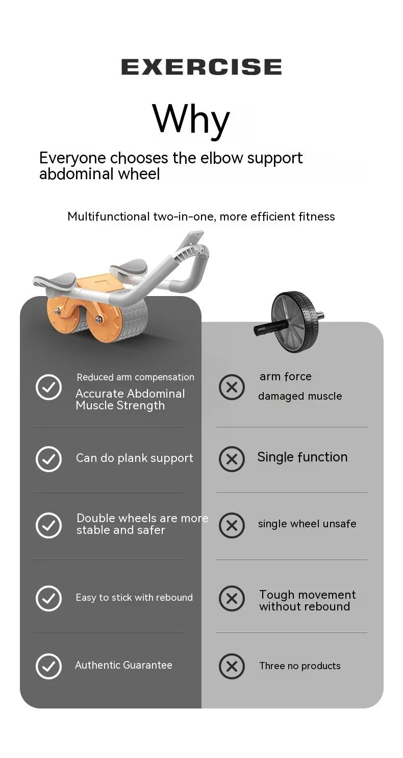 Orange elbow support abdominal wheel on floor for belly flattening fitness exercise