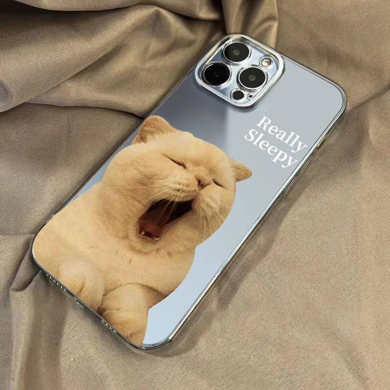 TPE phone case with yawn cat design, built-in fold-out bracket, black finish, compatible with iPhone models