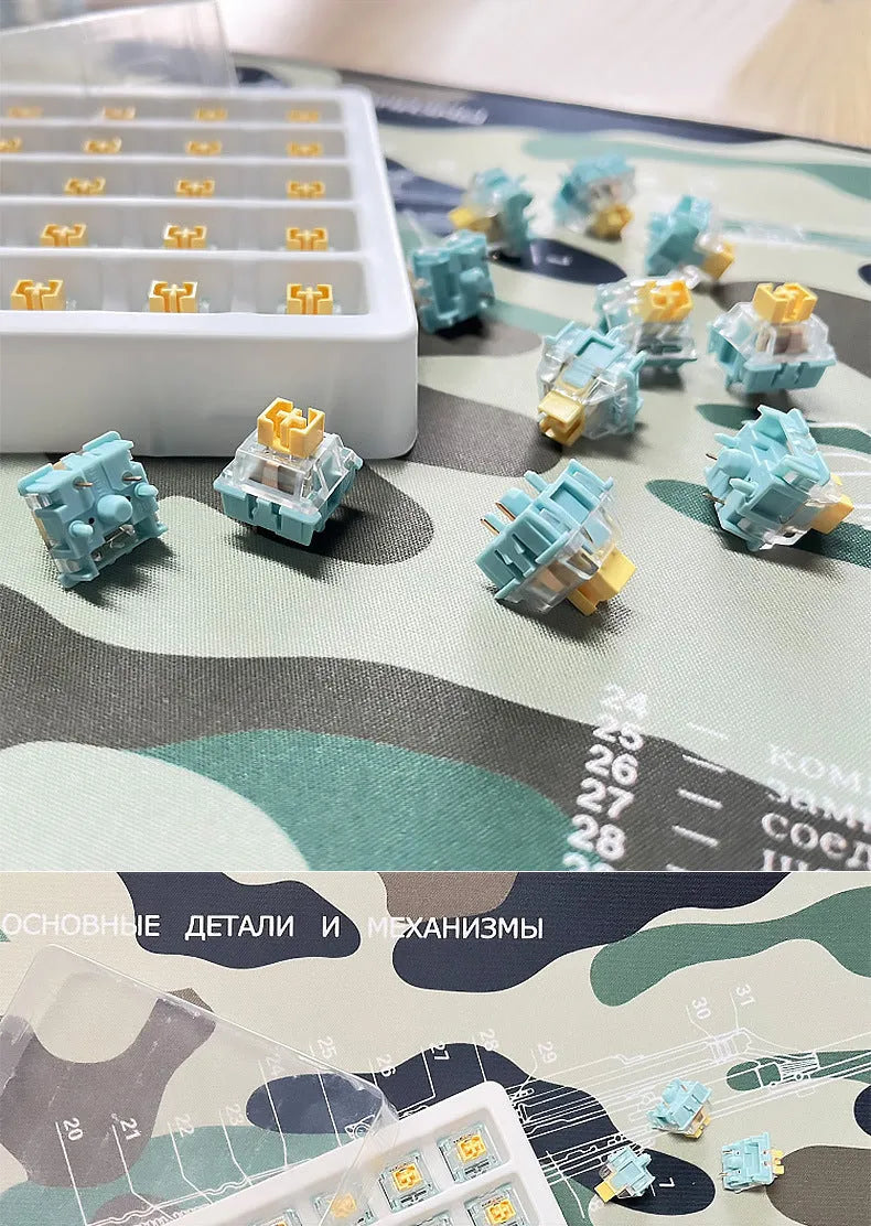 Pack of 36 Tiger Mo Sea Salt Lemon PRO Mute coloured mechanical keyboard switches.