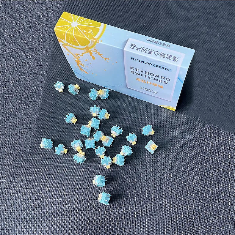Pack of 36 Tiger Mo Sea Salt Lemon PRO Mute coloured mechanical keyboard switches.