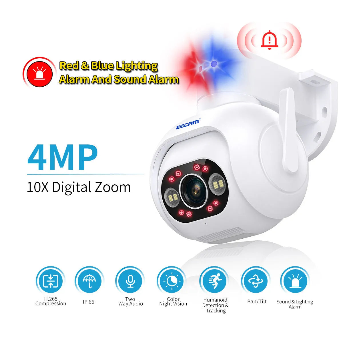 4MP smart colour night vision security camera with wall mount bracket
