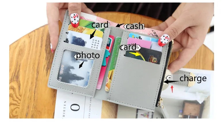 Buckle ring women's wallet in PU leather, 12 x 9cm, shown in a choice of seven colours
