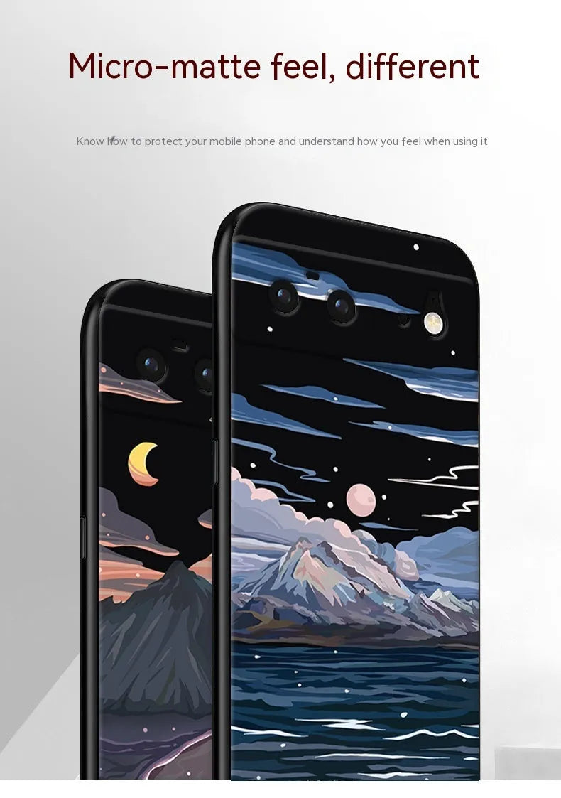 Silicone phone case for Google Pixel with creative Iceland landscape print in soft colours