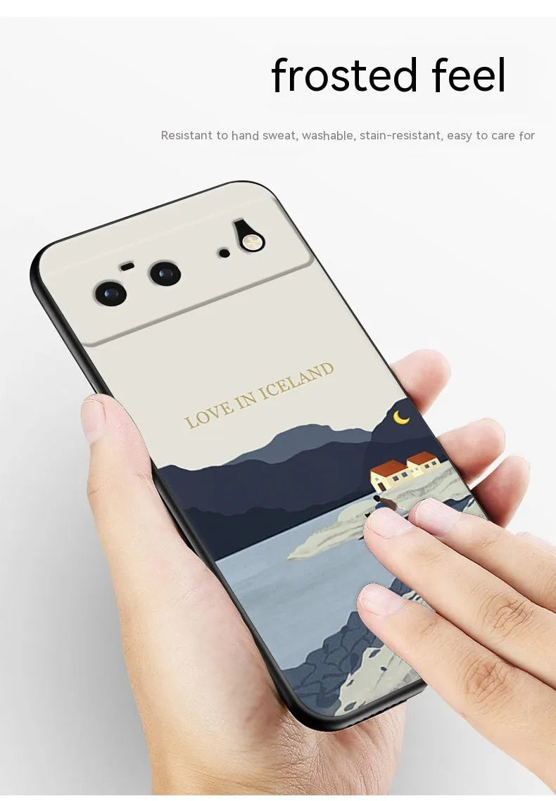 Silicone phone case for Google Pixel with creative Iceland landscape print in soft colours