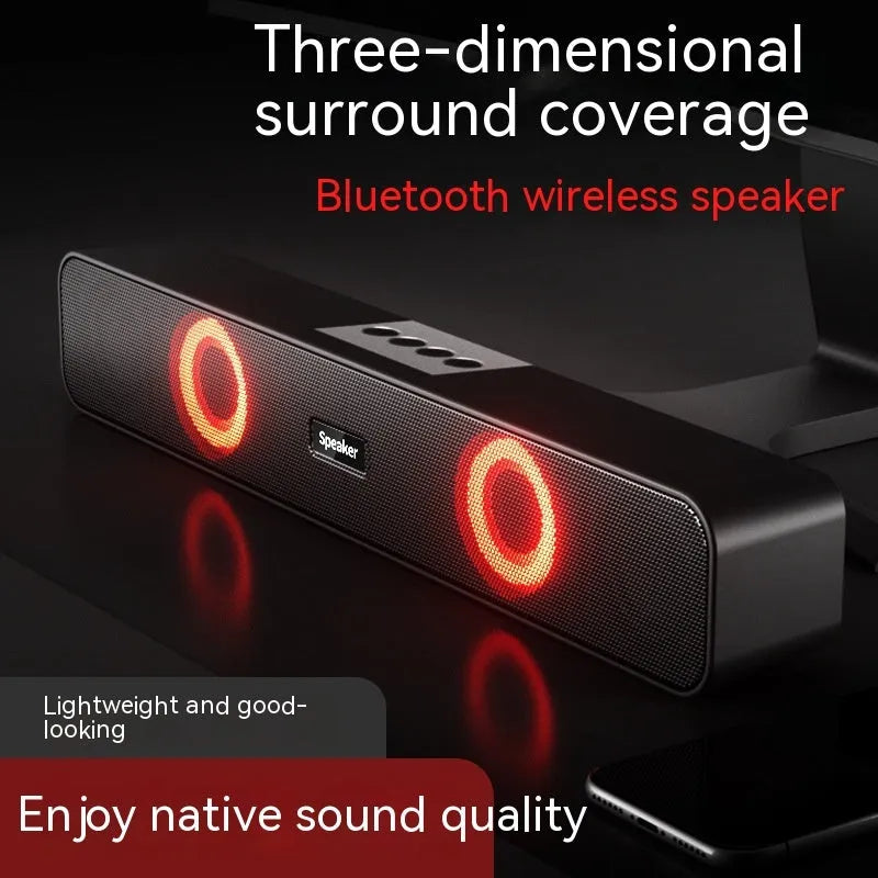 Black portable Bluetooth speaker with colourful light, 383 x 64 x 55mm, USB powered, 5W x 2 rated power