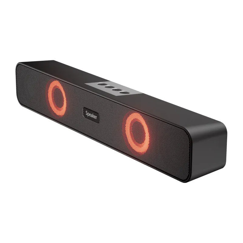 Black portable Bluetooth speaker with colourful light, 383 x 64 x 55mm, USB powered, 5W x 2 rated power