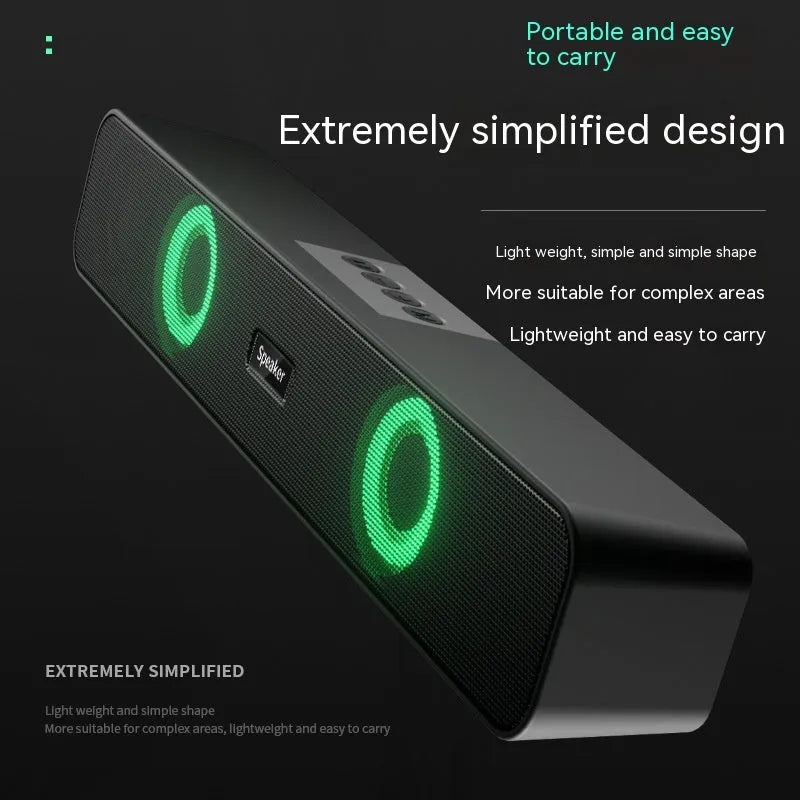 Black portable Bluetooth speaker with colourful light, 383 x 64 x 55mm, USB powered, 5W x 2 rated power