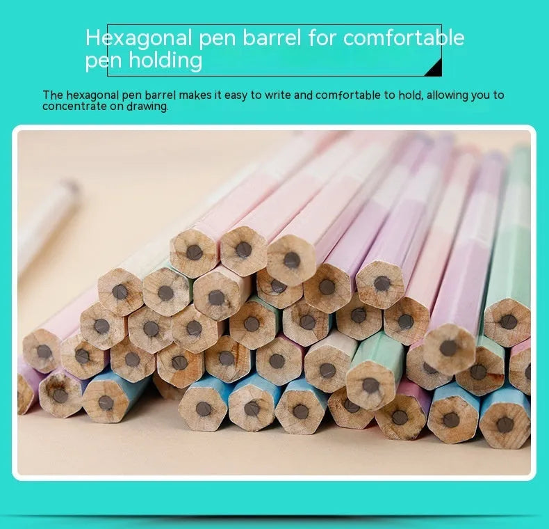 Barrel of 50 natural basswood pencils with six-angle design and HB graphite refills.