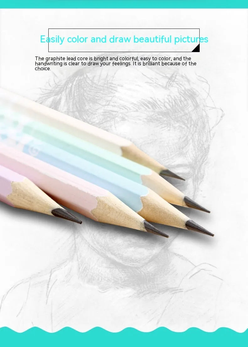 Barrel of 50 natural basswood pencils with six-angle design and HB graphite refills.