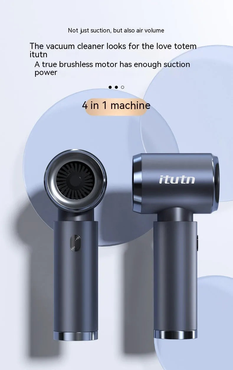 Handheld car vacuum cleaner in space-like grey colour with brushless motor and blowing/suction functions